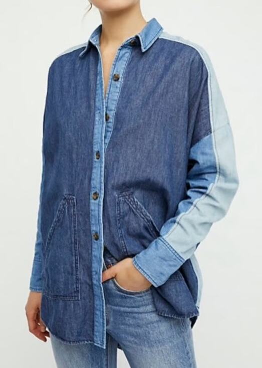Free people Tops - Free People | Bohemian Western Denim Colorblock Patchwork Style Star Button Up